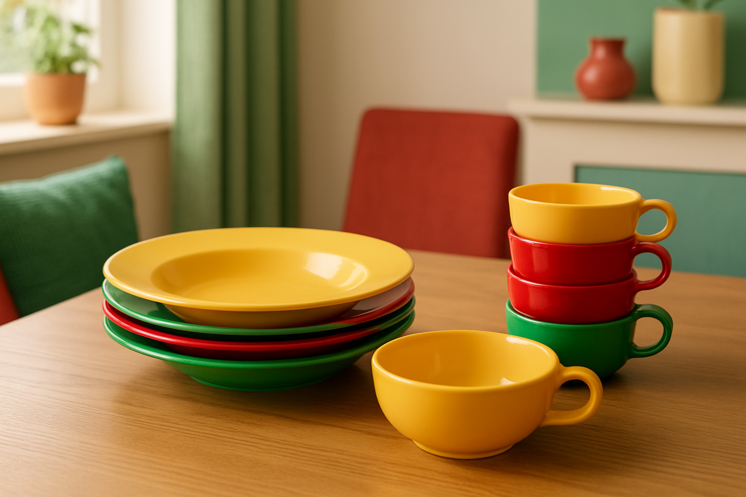 Coloured plates and bowls